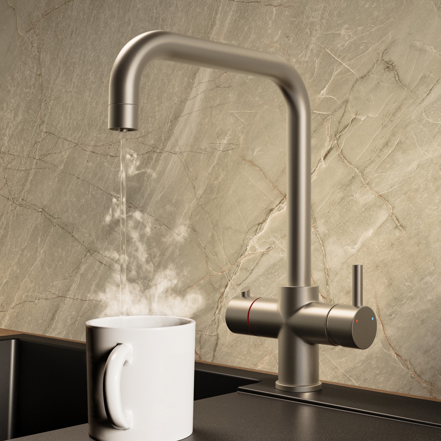 Pronto  3 In 1 Square Spout Instant Boiling Hot Kitchen Mixer Tap With 3L Boiler Vesta KIT-700-BN-D