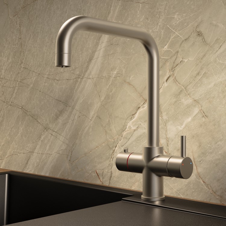 Nickel 3 in 1 Square Spout Instant Boiling Hot Kitchen Mixer Tap with 3L Boiler - Pronto Vesta