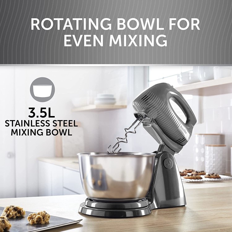 Refurbished Breville Flow Stand Mixer with Detachable Hand Mixer and 3.5L Bowl in Grey