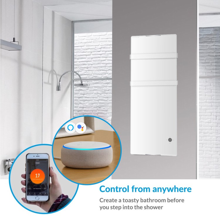 electriq 1200W Smart Wall Mounted Designer Glass Heater with Towel Rails - White