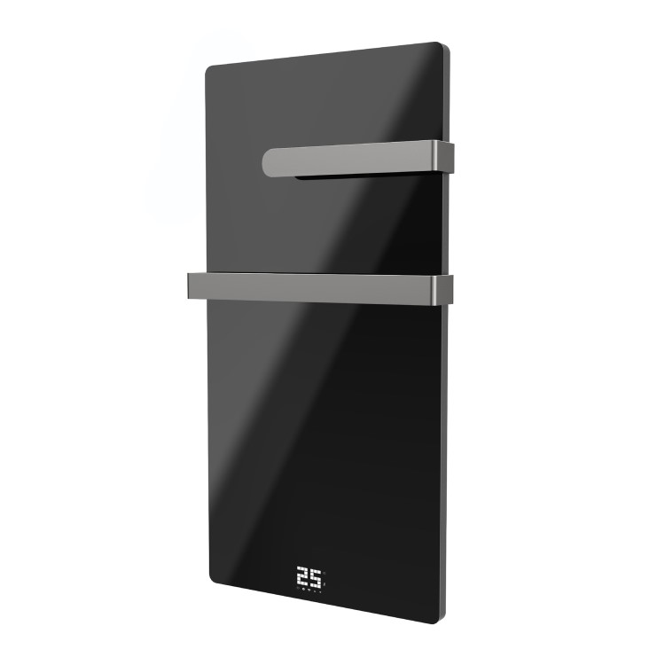 Low Energy 600w Infrared Designer Glass Wall Mounted Heater with Towel Rail and Smart WiFi Alexa - IP24 Bathroom Safe