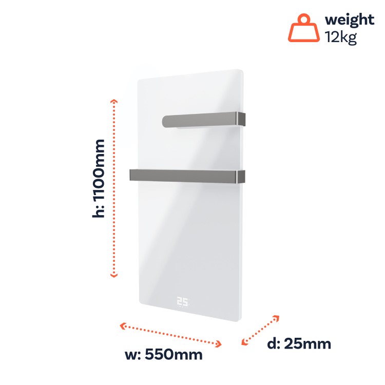 Low Energy 600w Infrared Designer Glass Wall Mounted Heater with Towel Rail and Smart WiFi Alexa - IP24 Bathroom Safe