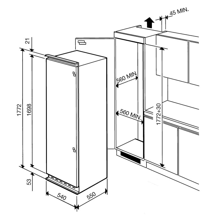 Smeg VI205PNF Frost Free In-column Integrated Freezer