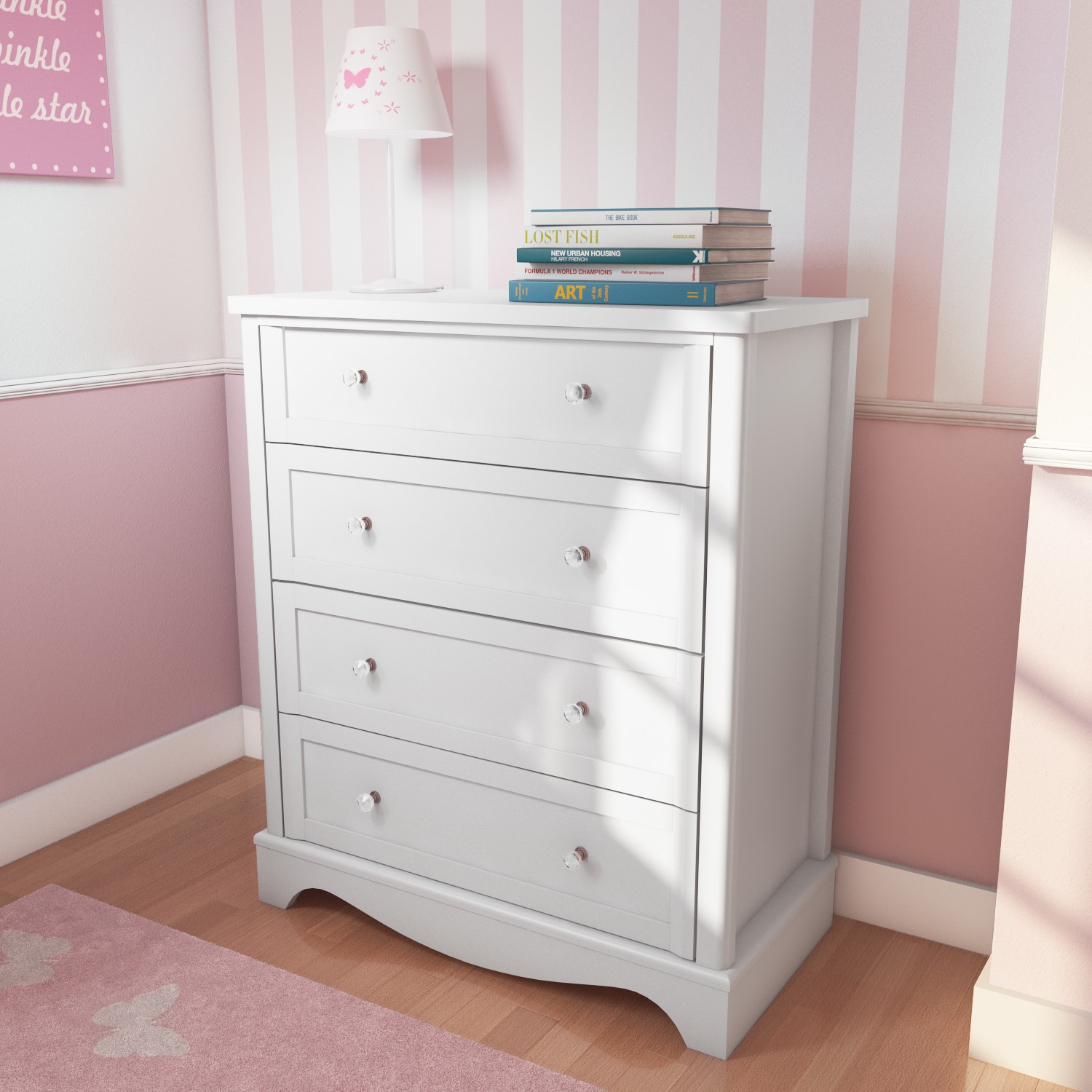 white chest of drawers 4 drawer with metal handles runners unique