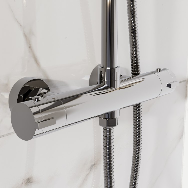 Chrome Round Thermostatic Bar Mixer Shower Set with Slide Rail Kit & Hand Shower - Vira
