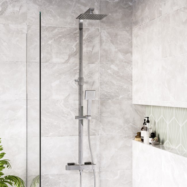 Chrome Thermostatic Mixer Shower with Square Overhead & Hand Shower - Vira