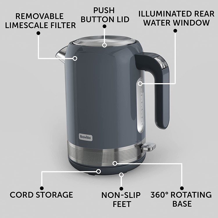 Breville High Gloss 1.7L Cordless Kettle - Grey