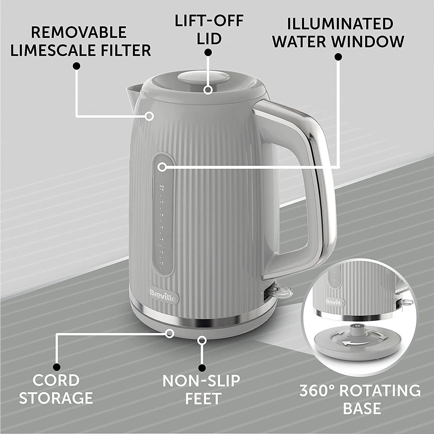Breville Bold 1.7L Kettle in Grey VKT222 Appliances Direct