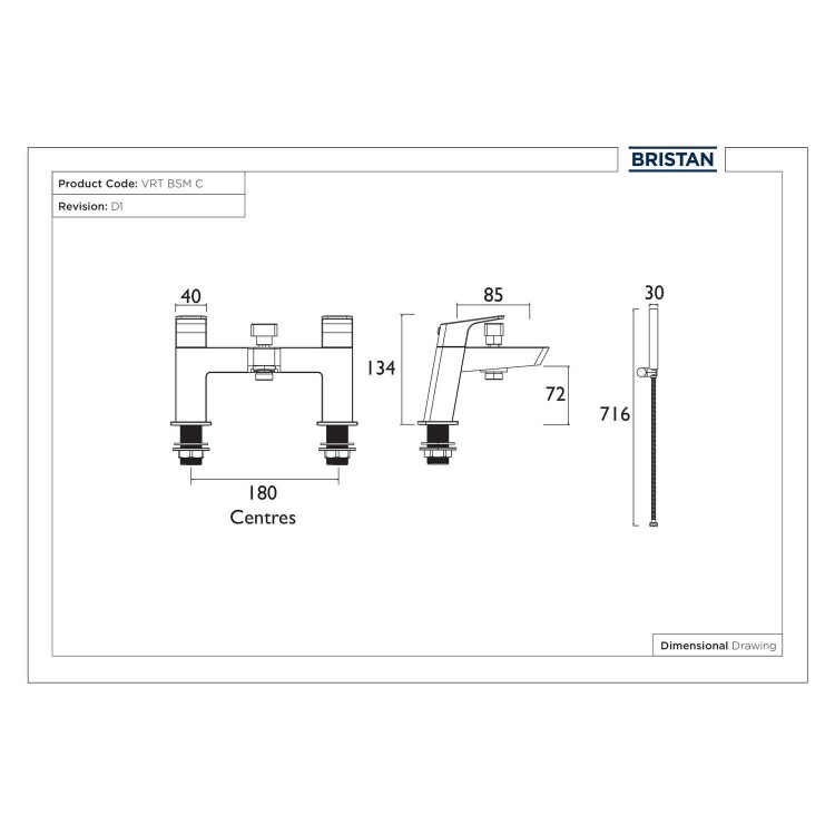 Bristan Vertico Chrome Bath Shower Mixer Tap