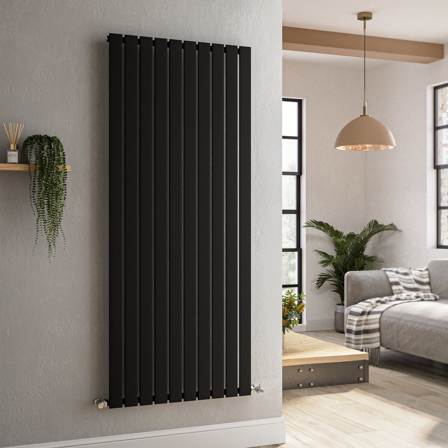 Riace Midnight  Vertical Flat Designer Radiator 1600X680mm Single Panel 4071 Btu VS10-1600-BCF