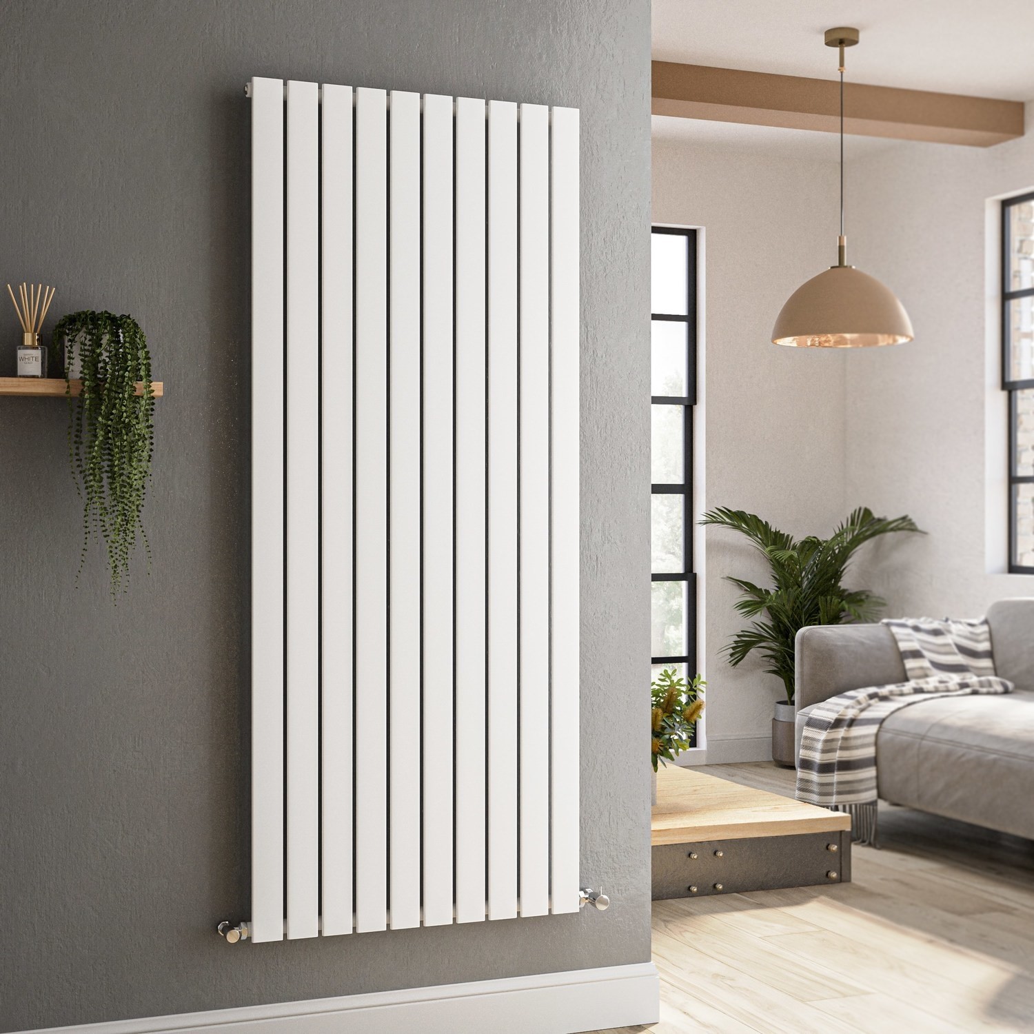 Riace  Vertical Flat Designer Radiator 1600X680mm Single Panel 4071 Btu VS10-1600-WCF