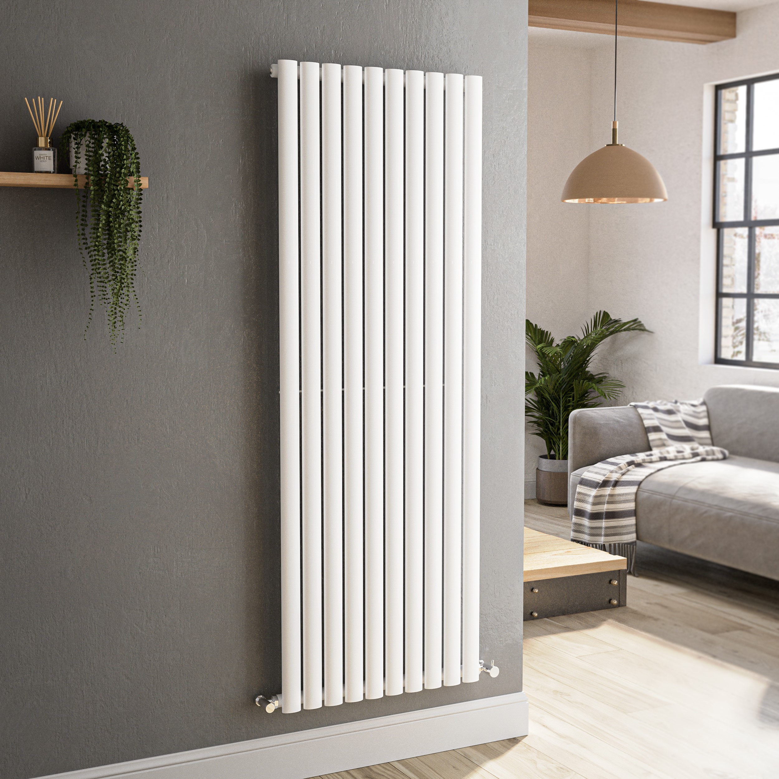 Sorrento  Vertical Oval Designer Radiator 1600X590mm Single Panel 3804 Btu VS10-1600-WCO