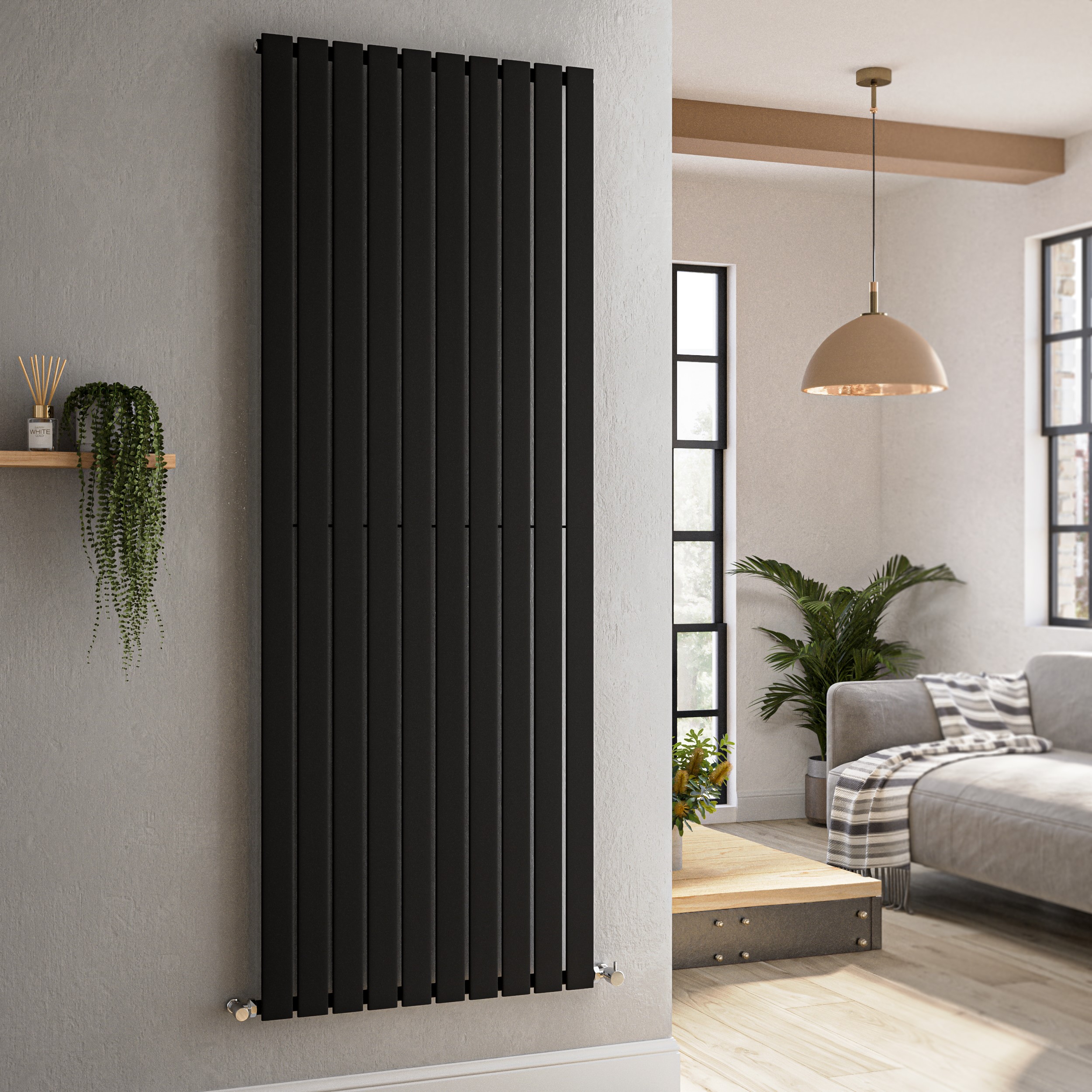 Riace Midnight  Vertical Flat Designer Radiator 1800X680mm Single Panel 4509 Btu VS10-1800-BCF