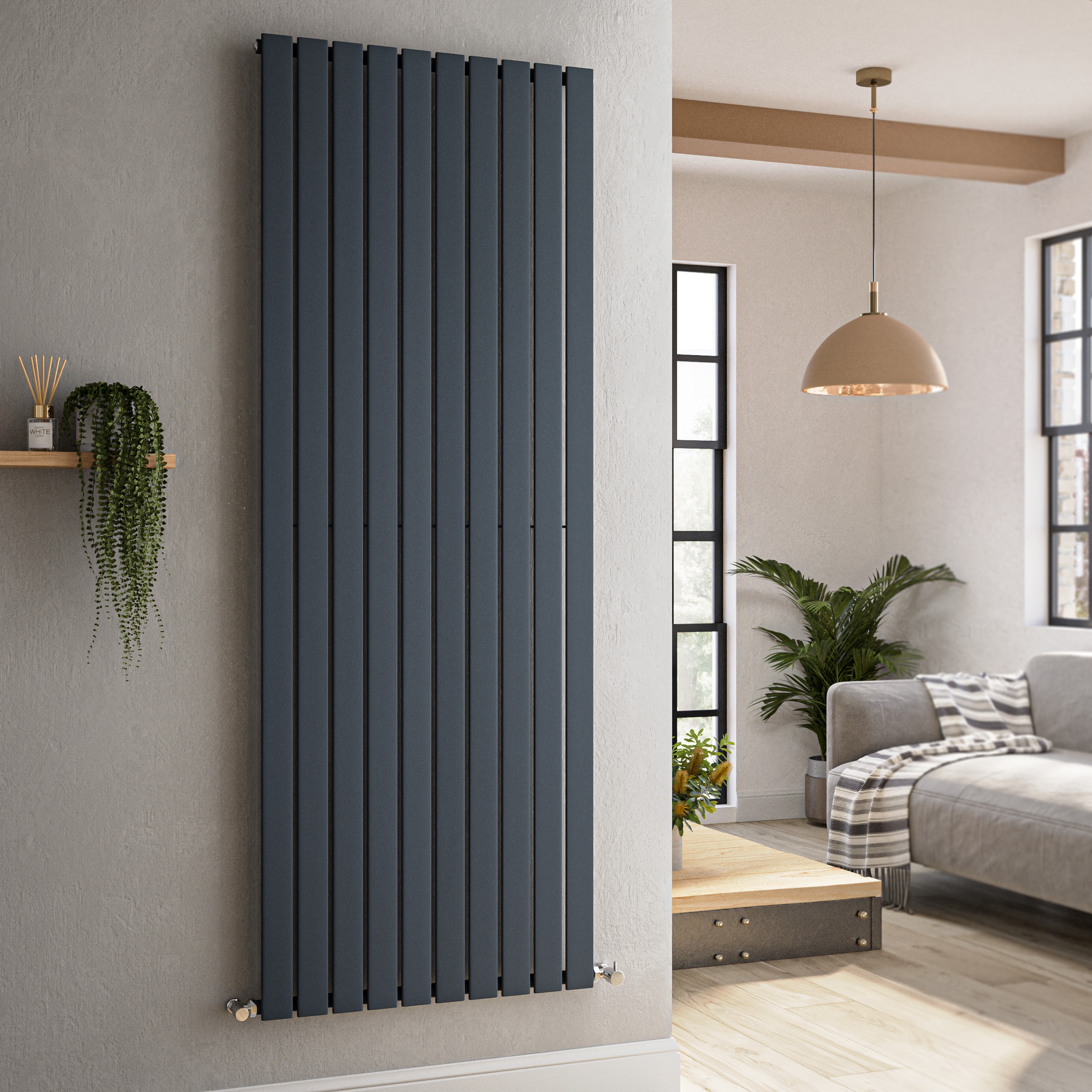 Riace  Vertical Flat Designer Radiator 1800X680mm Single Panel 4509 Btu VS10-1800-DGCF