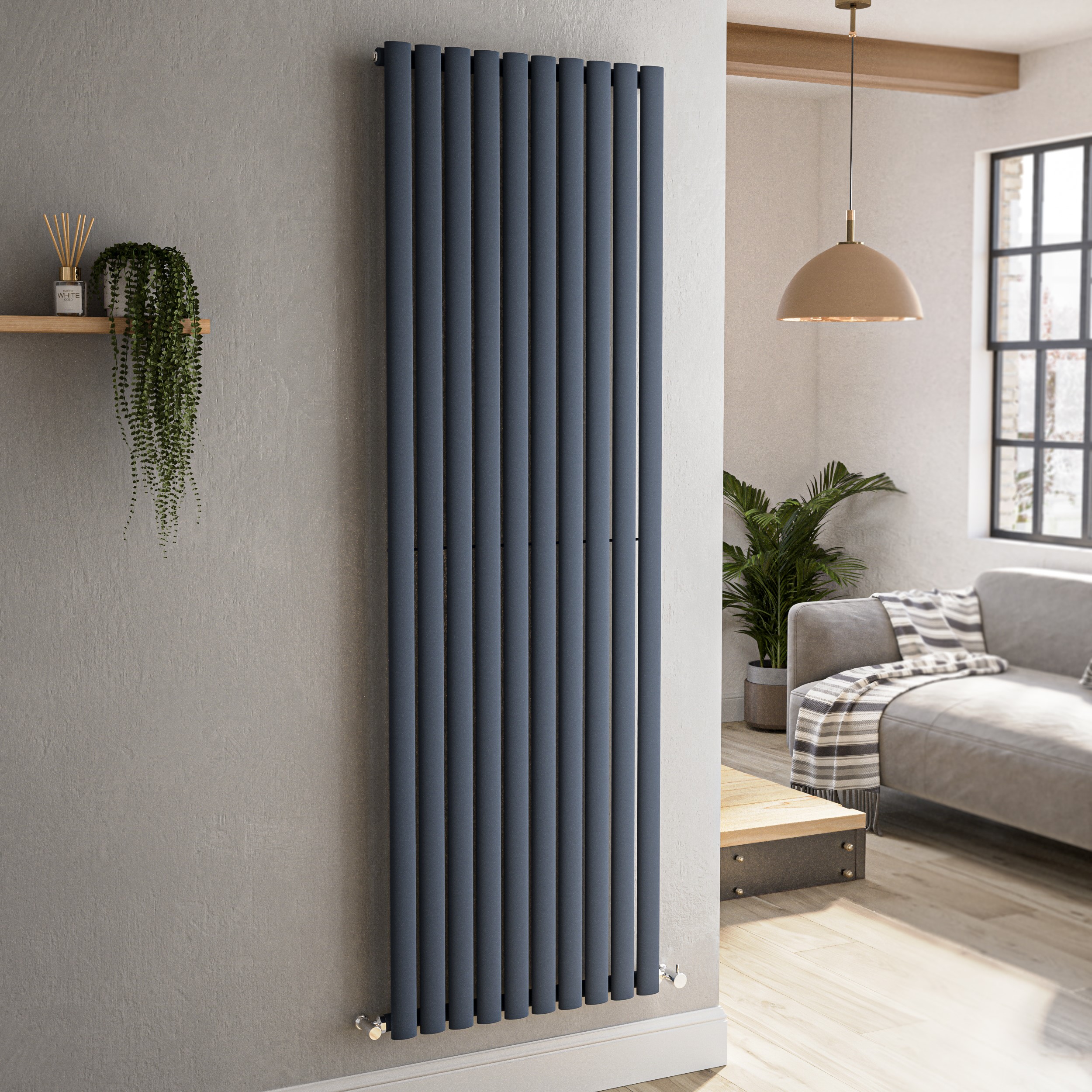 Sorrento  Vertical Oval Designer Radiator 1800X590mm Single Panel 4216 Btu VS10-1800-DGCO