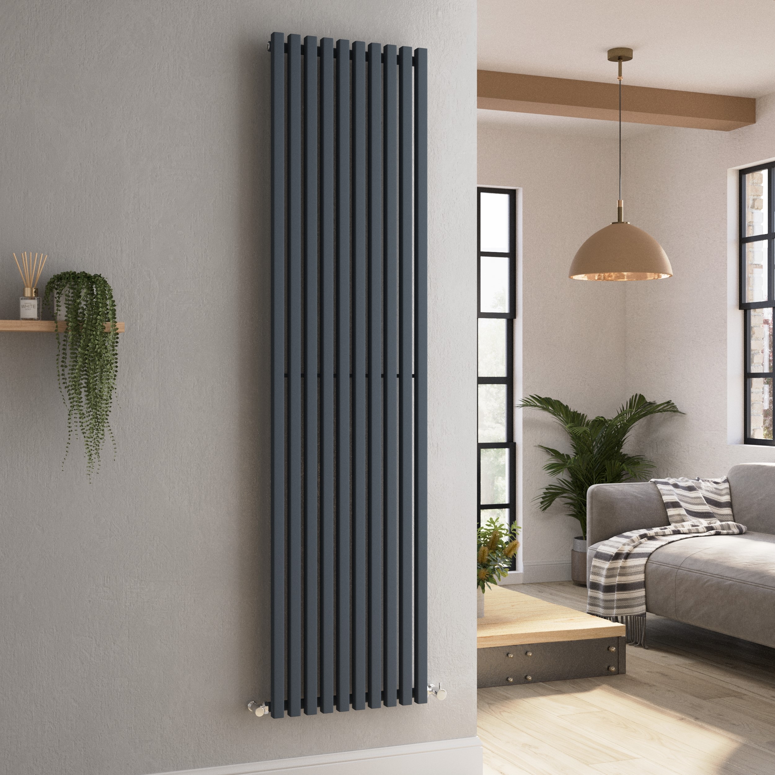 Ravello Anthracite Vertical Square Designer Radiator 1800x450mm Single Ravello Anthracite Vertical Square Designer Radiator 1800x450mm Single