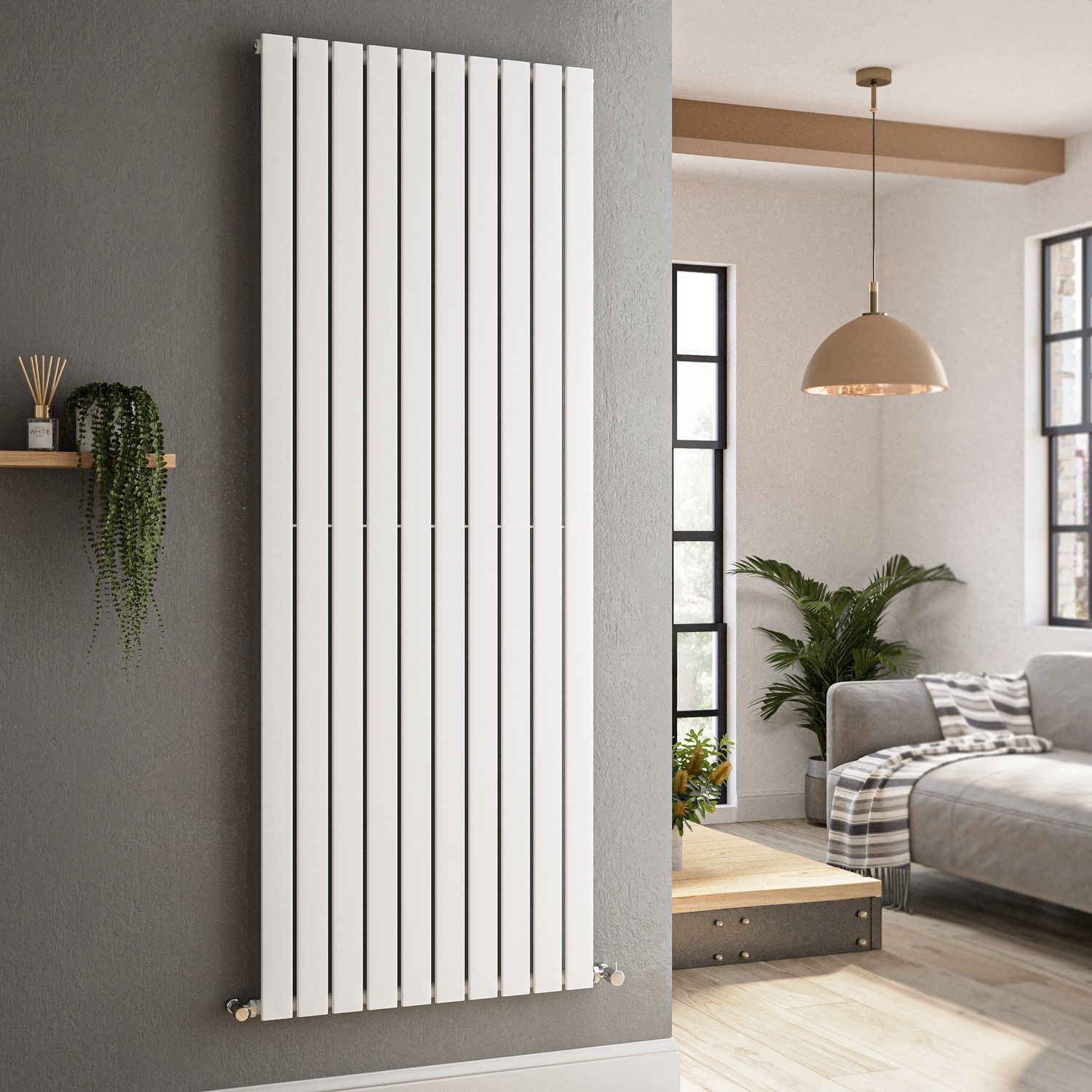Riace Vertical Flat Designer Radiator 1800X680mm Single Panel 4509 Btu VS10-1800-WCF