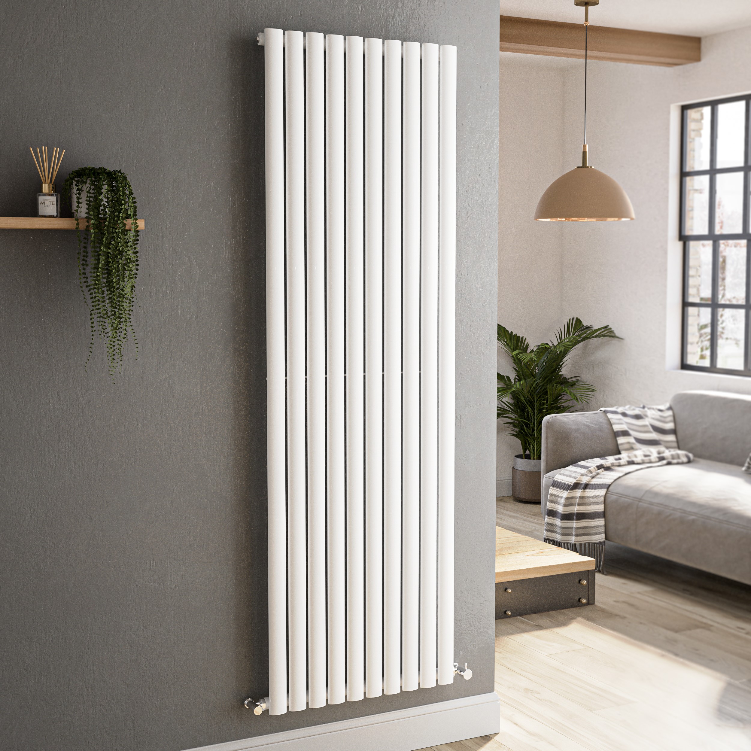 Sorrento  Vertical Oval Designer Radiator 1800X590mm Single Panel 4216 Btu VS10-1800-WCO