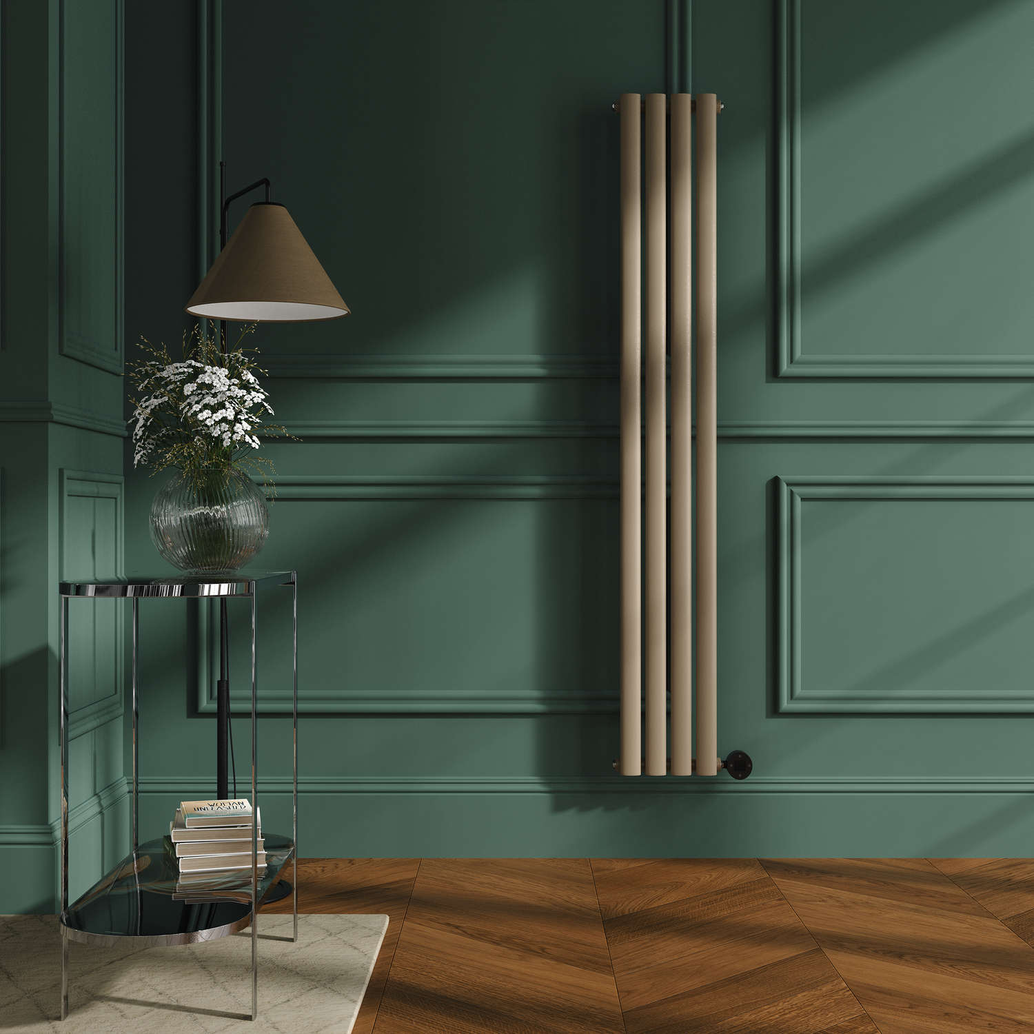 Beige Vertical Smart Electric Radiator Wi Fi Thermostat 1KW H1600xW236 Bathroom Safe