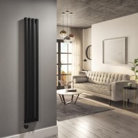 Midnight Black Vertical Smart Electric Radiator with Wi-Fi Thermostat - 1kW - H1600xW236mm - Bathroom Safe