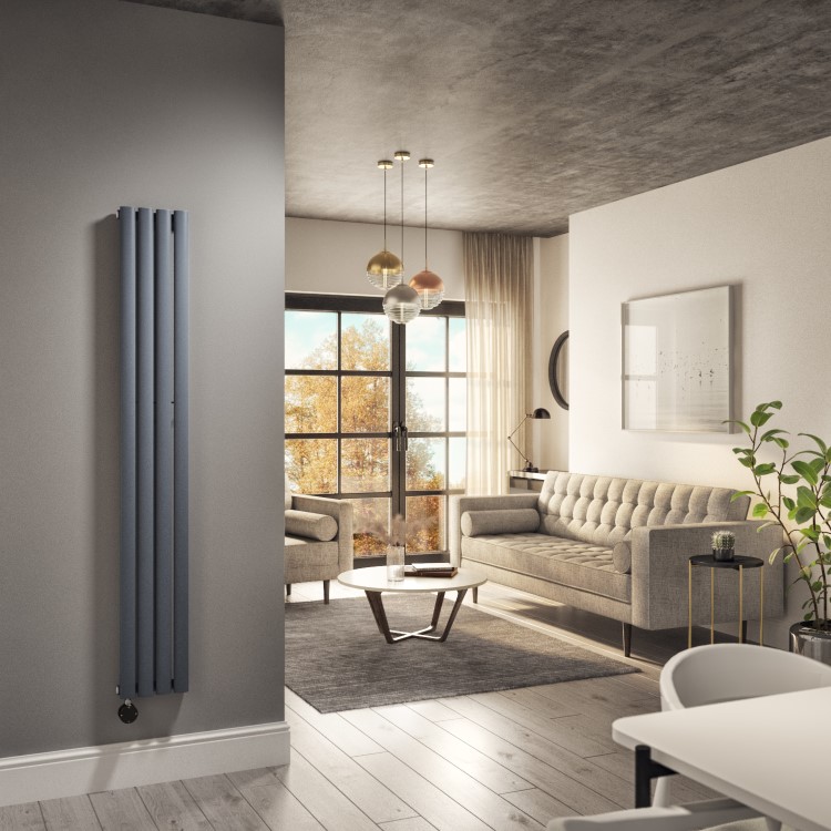 Anthracite Vertical Smart Electric Radiator with Wi-Fi Thermostat - 1kW - H1600xW236mm - Bathroom Safe