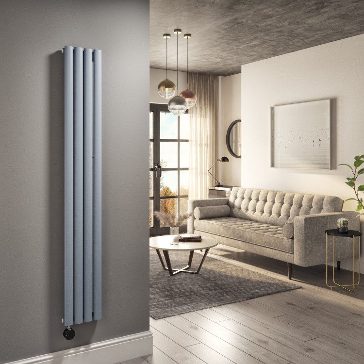 Light Grey Vertical Smart Electric Radiator with Wi-Fi Thermostat - 1kW - H1600xW236mm - Bathroom Safe