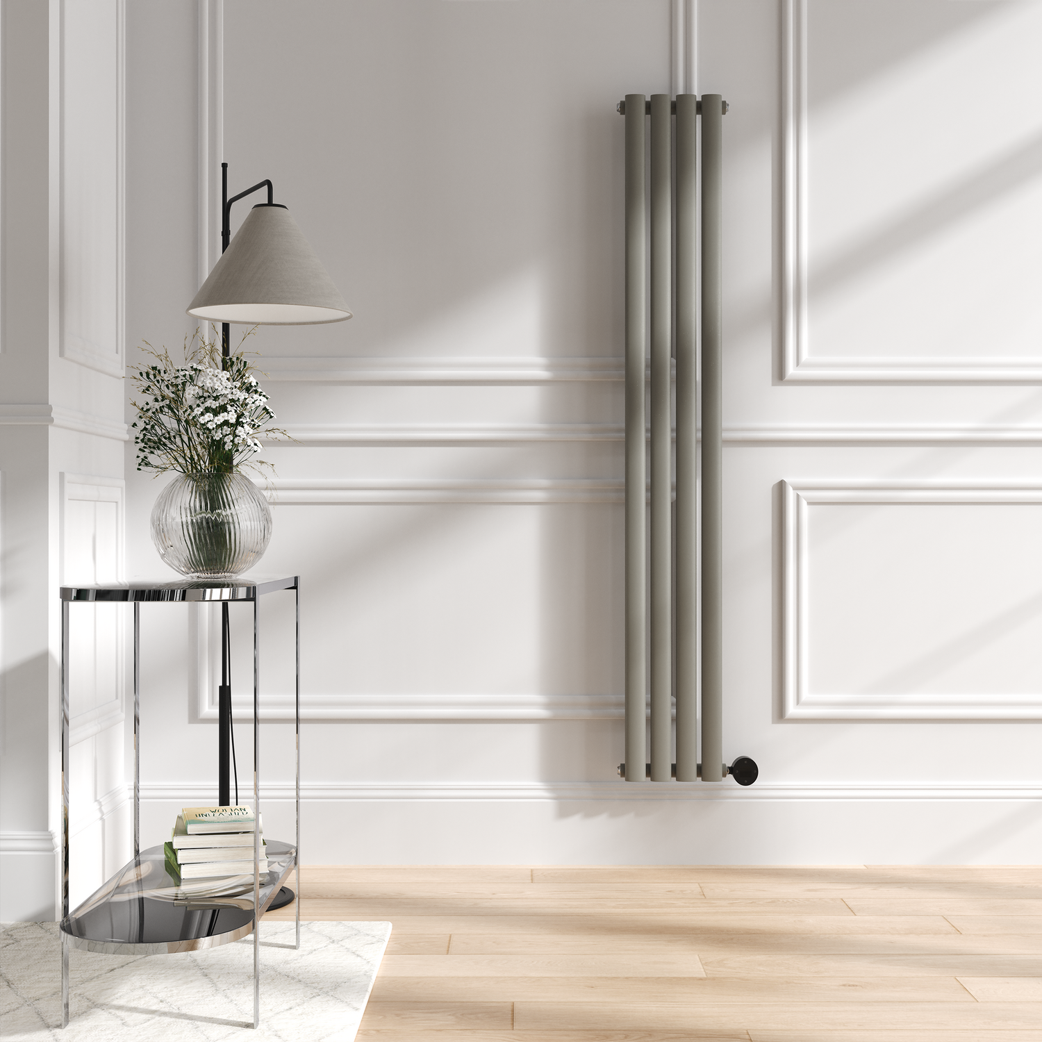 Electriq Smoked Stone Vertical Smart Electric Radiator With Wi-Fi Thermostat 1Kw H1600xw236 Bathroom Safe VS4-1600-1SSW