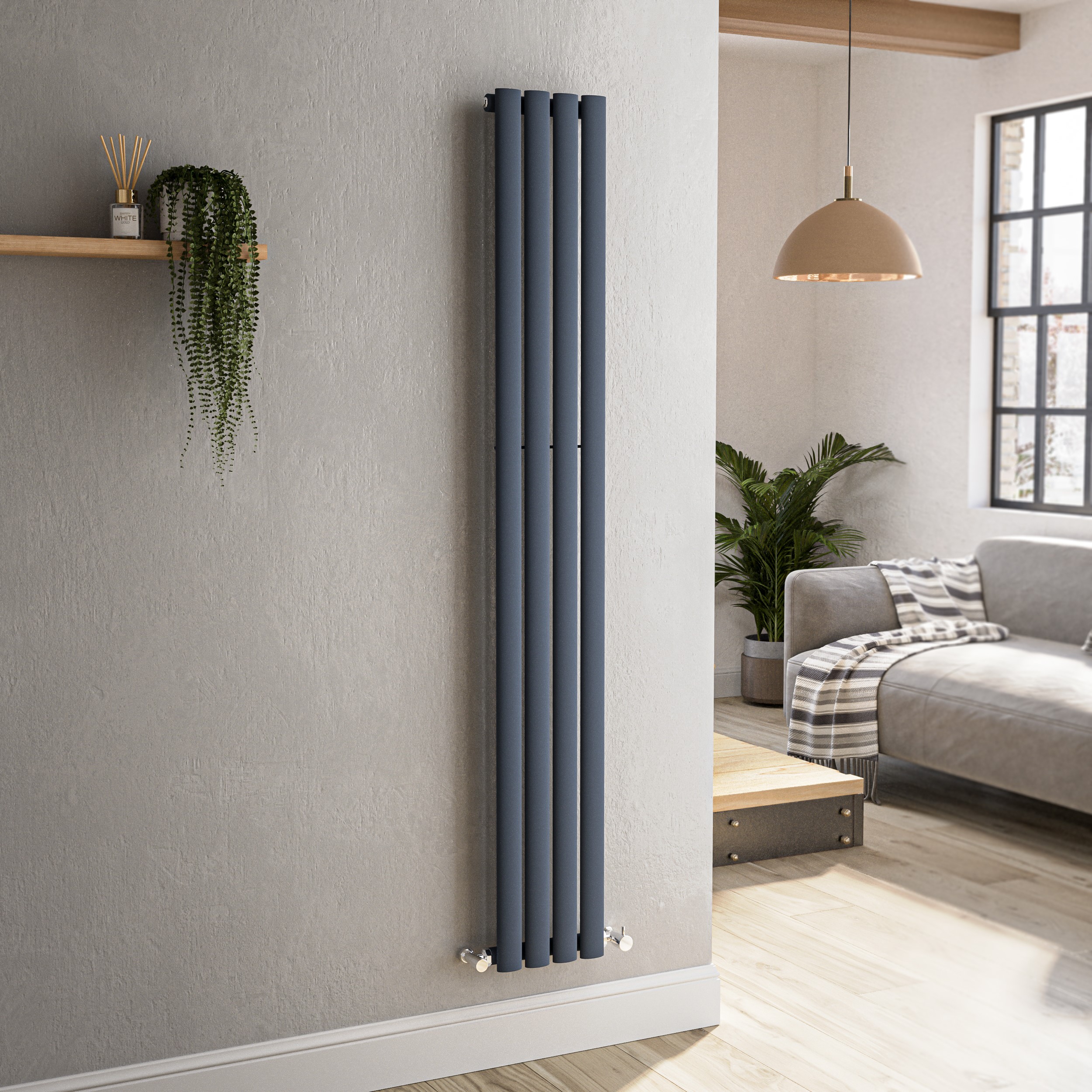 Sorrento  Vertical Oval Designer Radiator 1600X236mm Single Panel 1521 Btu VS4-1600-DGCO