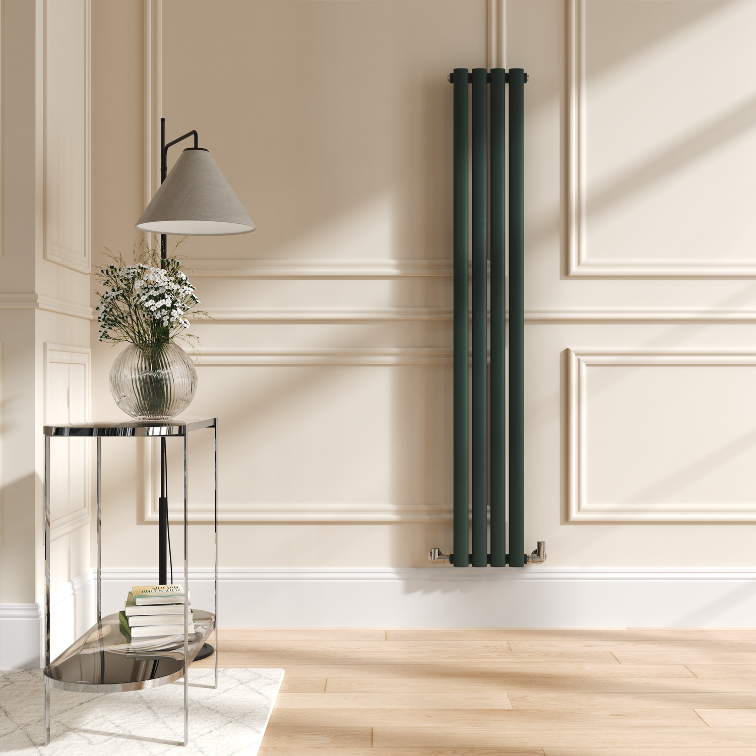 Evergreen Vertical Oval Designer Radiator 1600x236mm Single Panel 1521 BTU