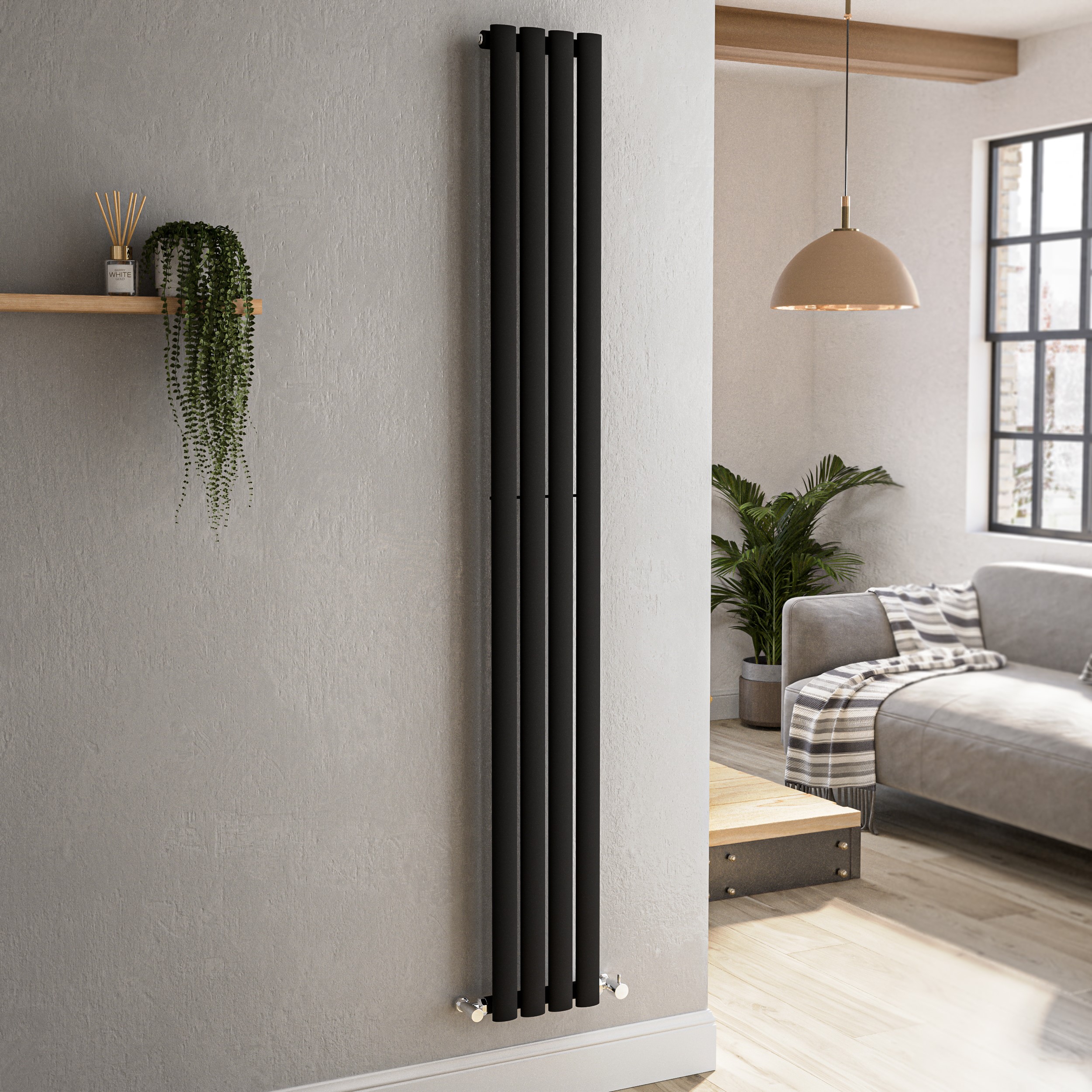 Sorrento Midnight  Vertical Oval Designer Radiator 1800X236mm Single Panel 1686 Btu VS4-1800-BCO
