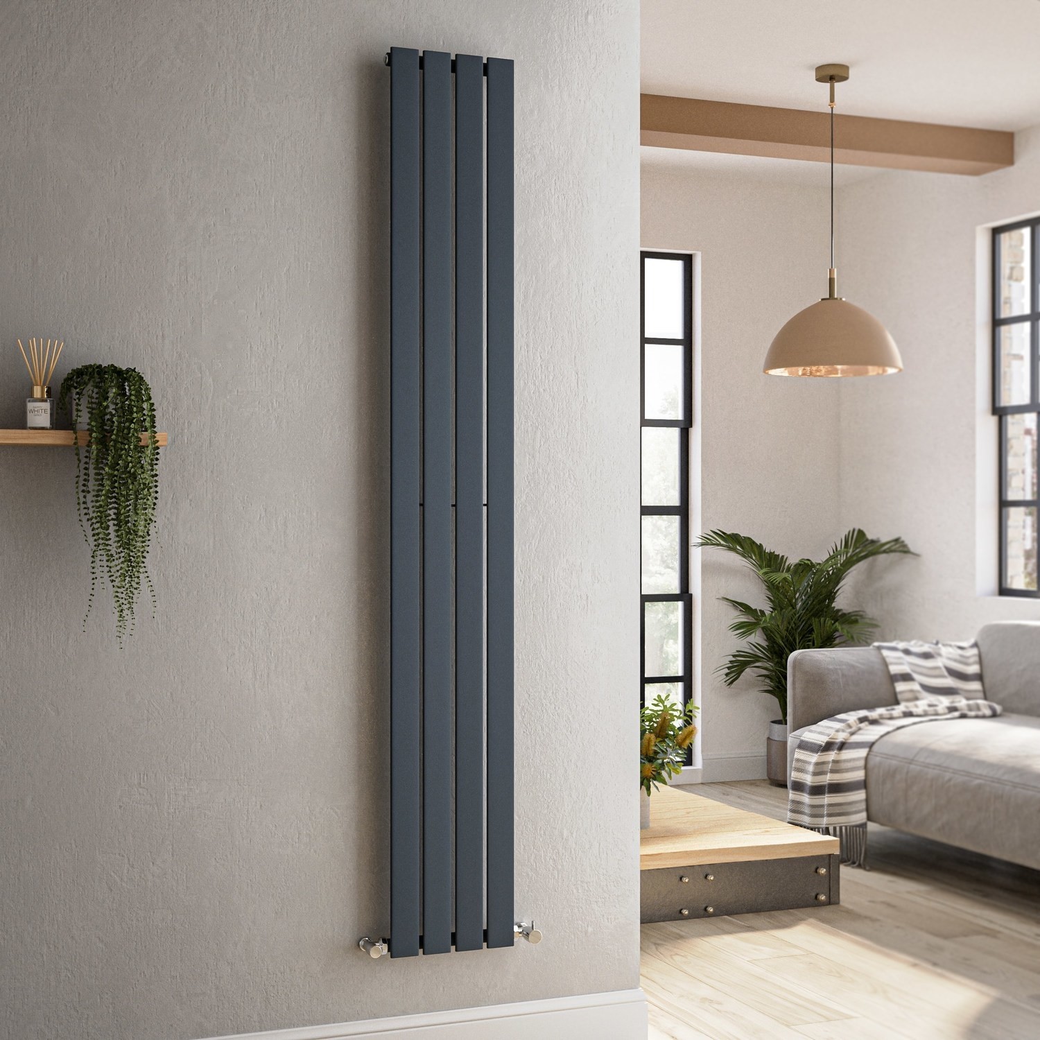 Riace  Vertical Flat Designer Radiator 1800X272mm Single Panel 1803 Btu VS4-1800-DGCF