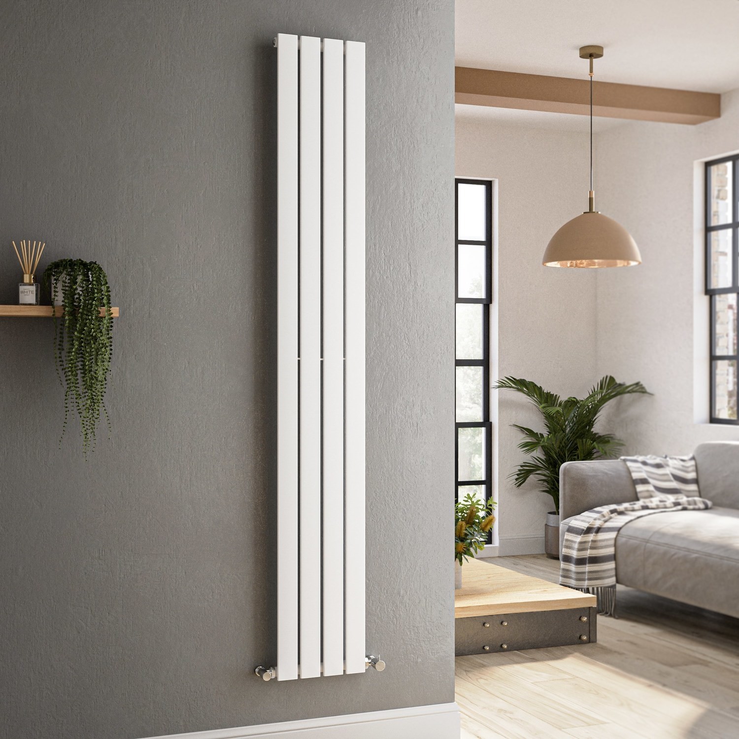 Riace  Vertical Flat Designer Radiator 1800X272mm Single Panel 1803 Btu VS4-1800-WCF