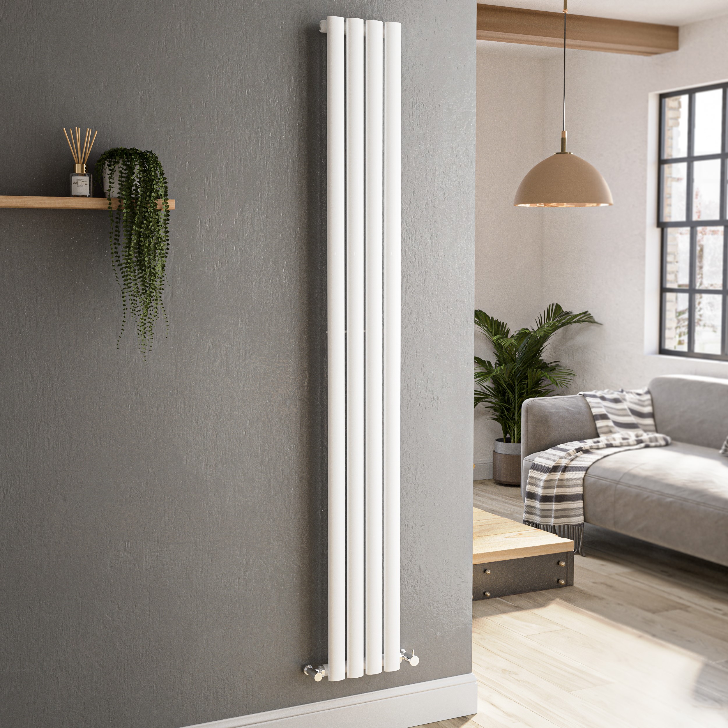 Sorrento  Vertical Oval Designer Radiator 1800X236mm Single Panel 1686 Btu VS4-1800-WCO