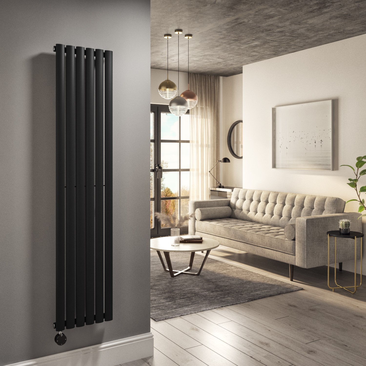 Midnight Black Vertical Smart Electric Radiator with Wi-Fi Thermostat ...