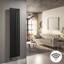 Midnight Black Vertical Smart Electric Radiator with Wi-Fi Thermostat - 1kW - H1600xW354mm - Bathroom Safe