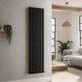 GRADE A1 - Riace Midnight Black Vertical Flat Designer Radiator 1600x408mm Single Panel 2442 BTU