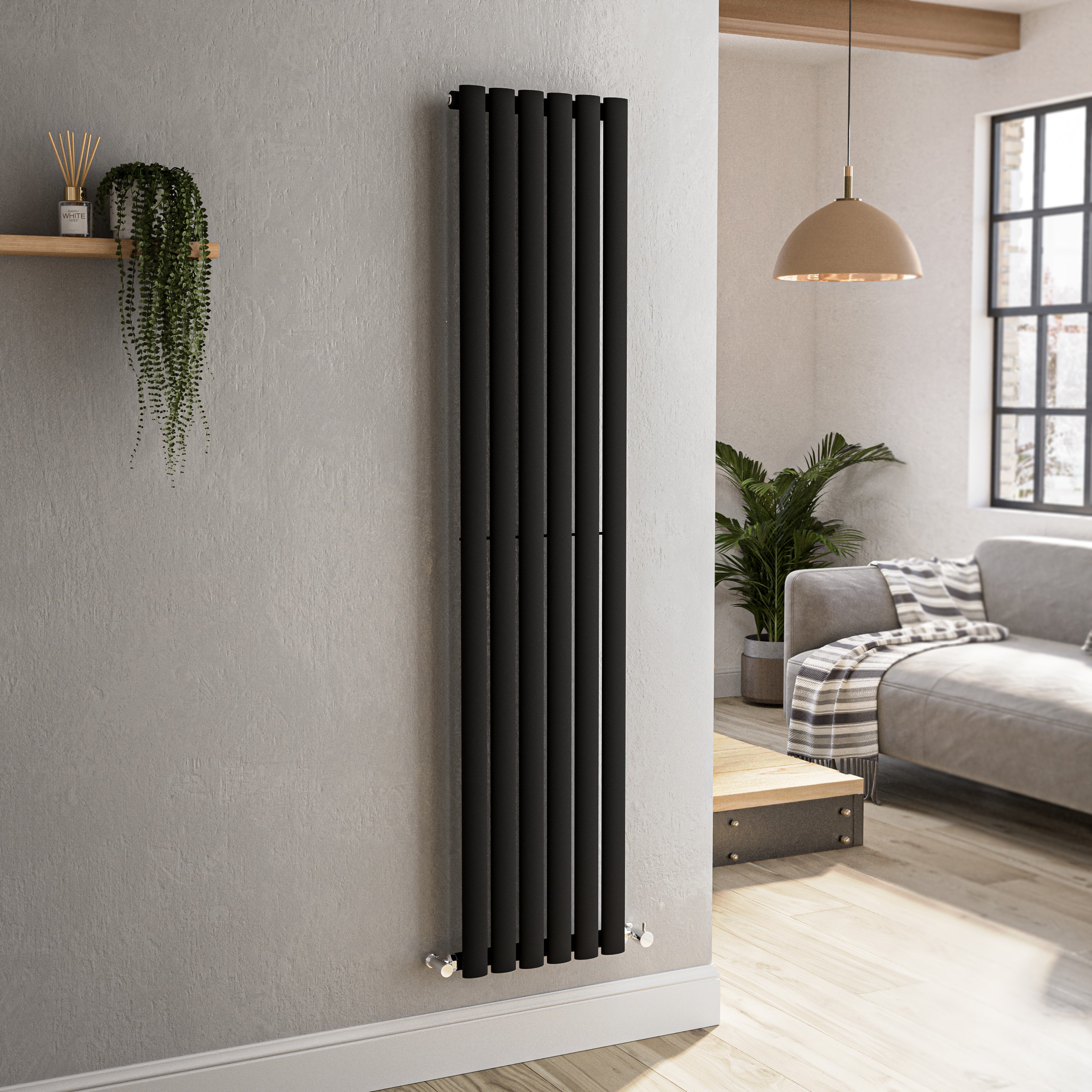 Sorrento Midnight  Vertical Oval Designer Radiator 1600X354mm Single Panel 2282 Btu VS6-1600-BCO