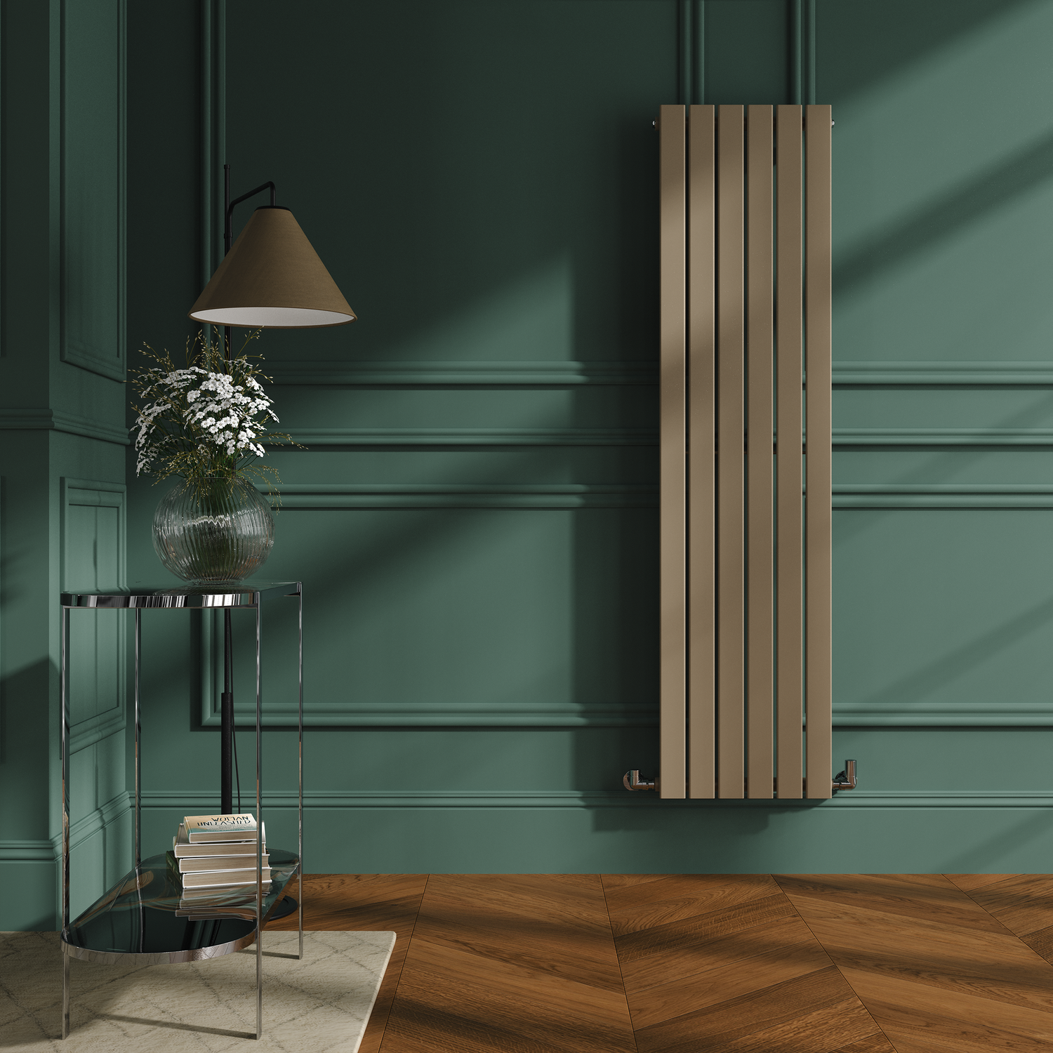 Beige Vertical Flat Designer Radiator 1600x408mm Single Panel 2442 BTU