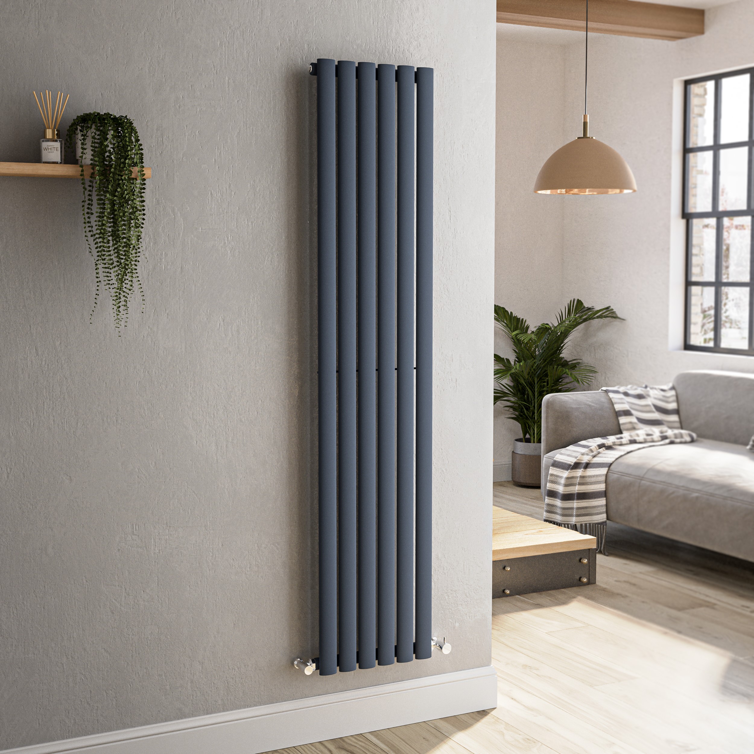 Sorrento  Vertical Oval Designer Radiator 1600X354mm Single Panel 2282 Btu VS6-1600-DGCO