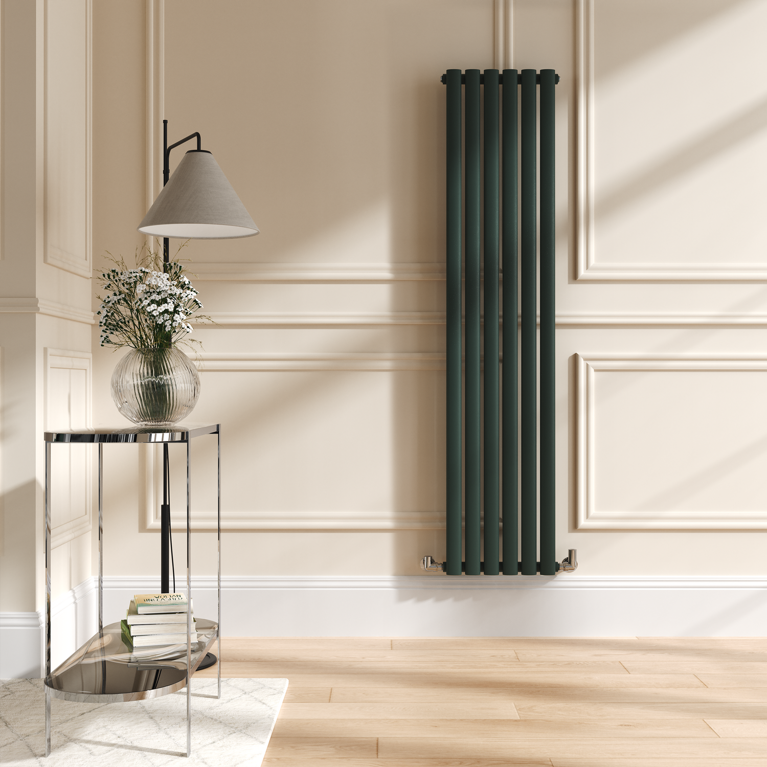 Evergreen Vertical Oval Designer Radiator 1600x354mm Single Panel 2282 BTU