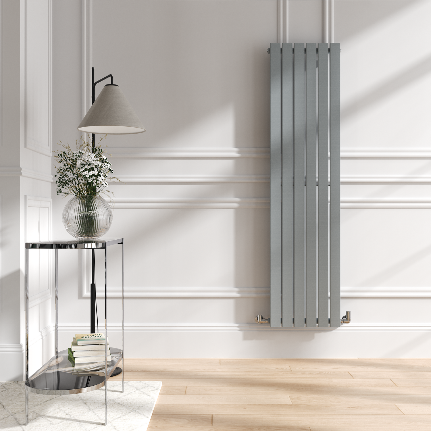 Salt & Pepper Vertical Flat Designer Radiator 1600x408mm Single Panel 2442 BTU