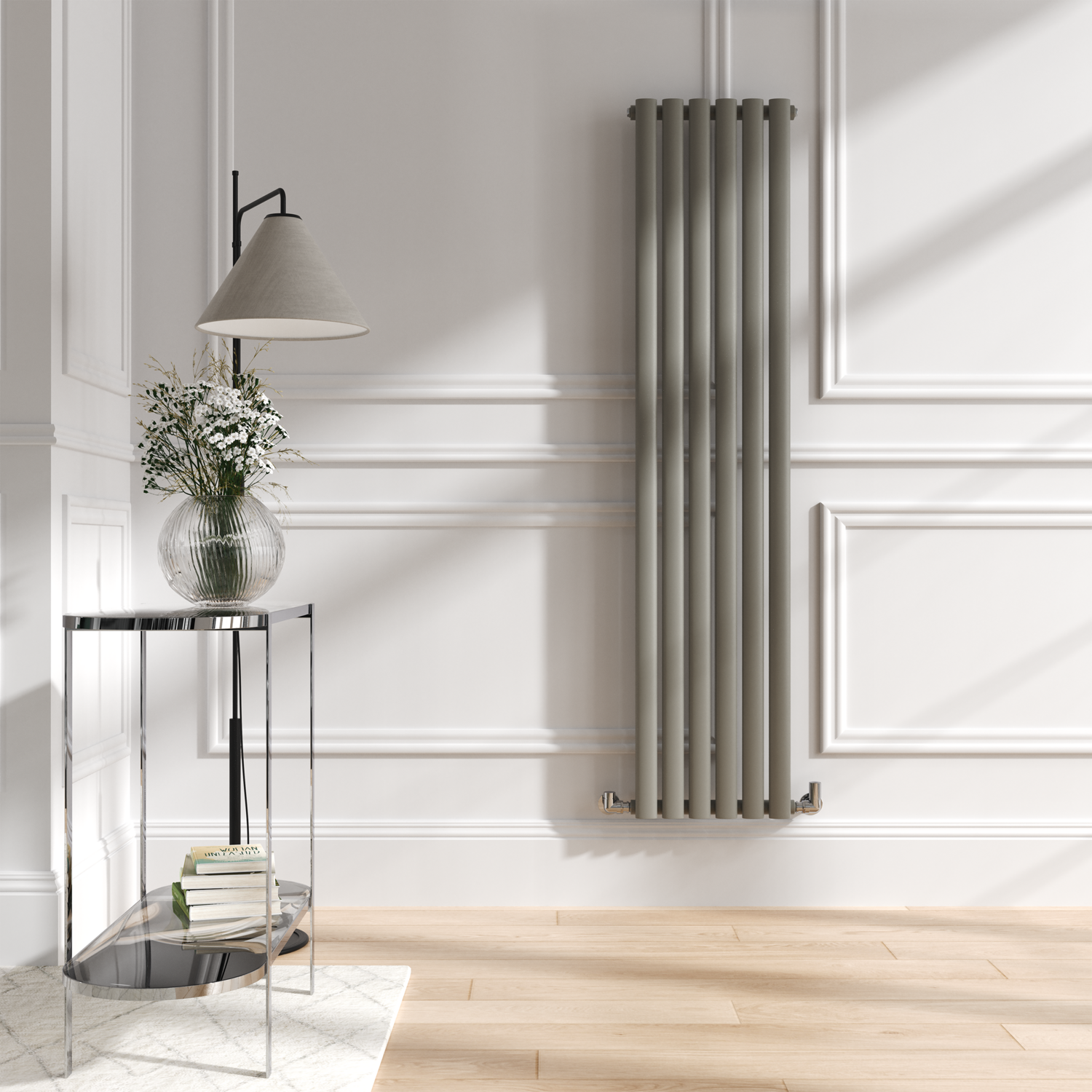 Sorrento Grey Smoked Stone Vertical Oval Designer Radiator 1600X354mm Single Panel 2282 Btu - Image 2
