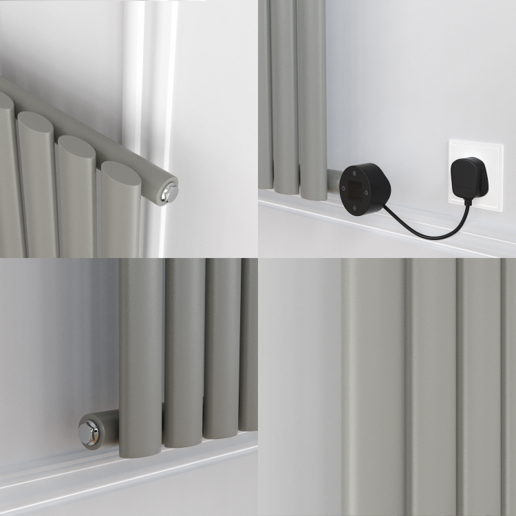 Smoked Stone Vertical Smart Electric Radiator with Wi-Fi Thermostat - 2x1KW - H1800xW354 - Bathroom Safe