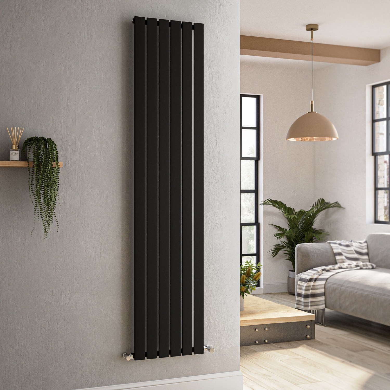 Riace Midnight  Vertical Flat Designer Radiator 1800X408mm Single Panel 2705 Btu VS6-1800-BCF
