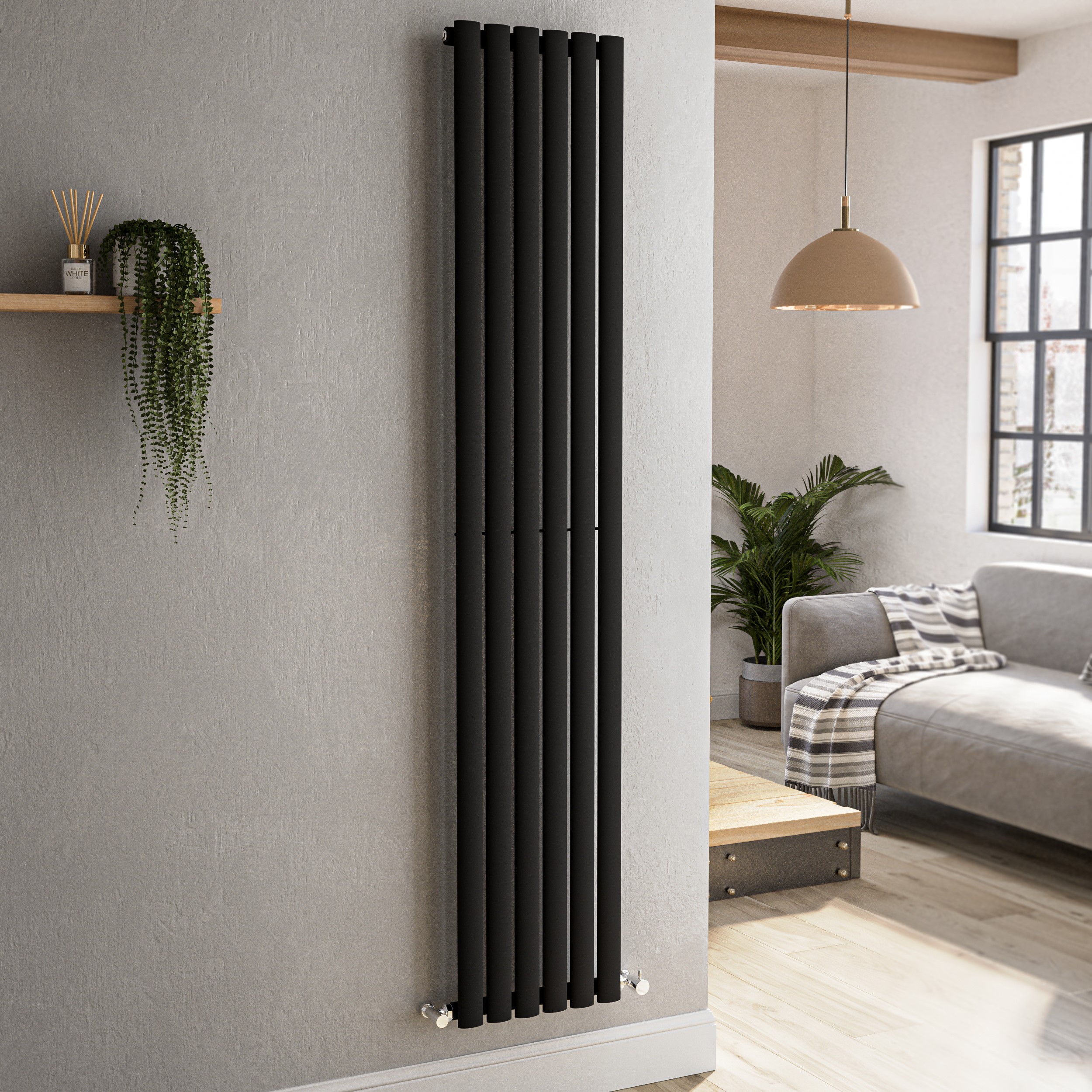 Sorrento Midnight  Vertical Oval Designer Radiator 1800X354mm Single Panel 2530 Btu VS6-1800-BCO