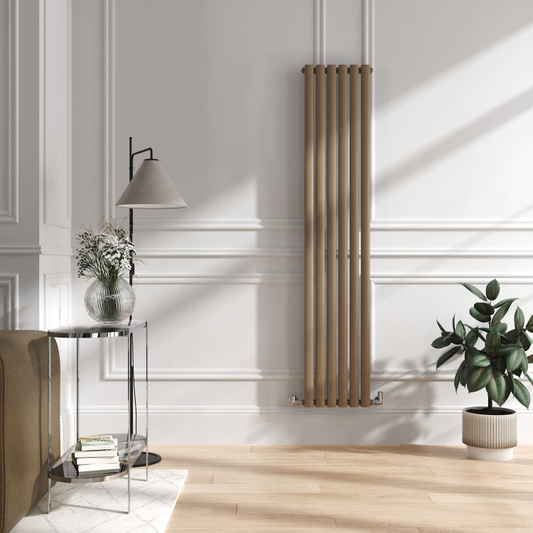 Sorrento Beige grey Vertical Oval Designer Radiator 1800x354mm Single Panel 2530 BTU