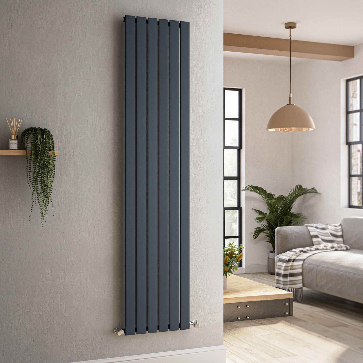 Riace  Vertical Flat Designer Radiator 1800X408mm Single Panel 2705 Btu VS6-1800-DGCF