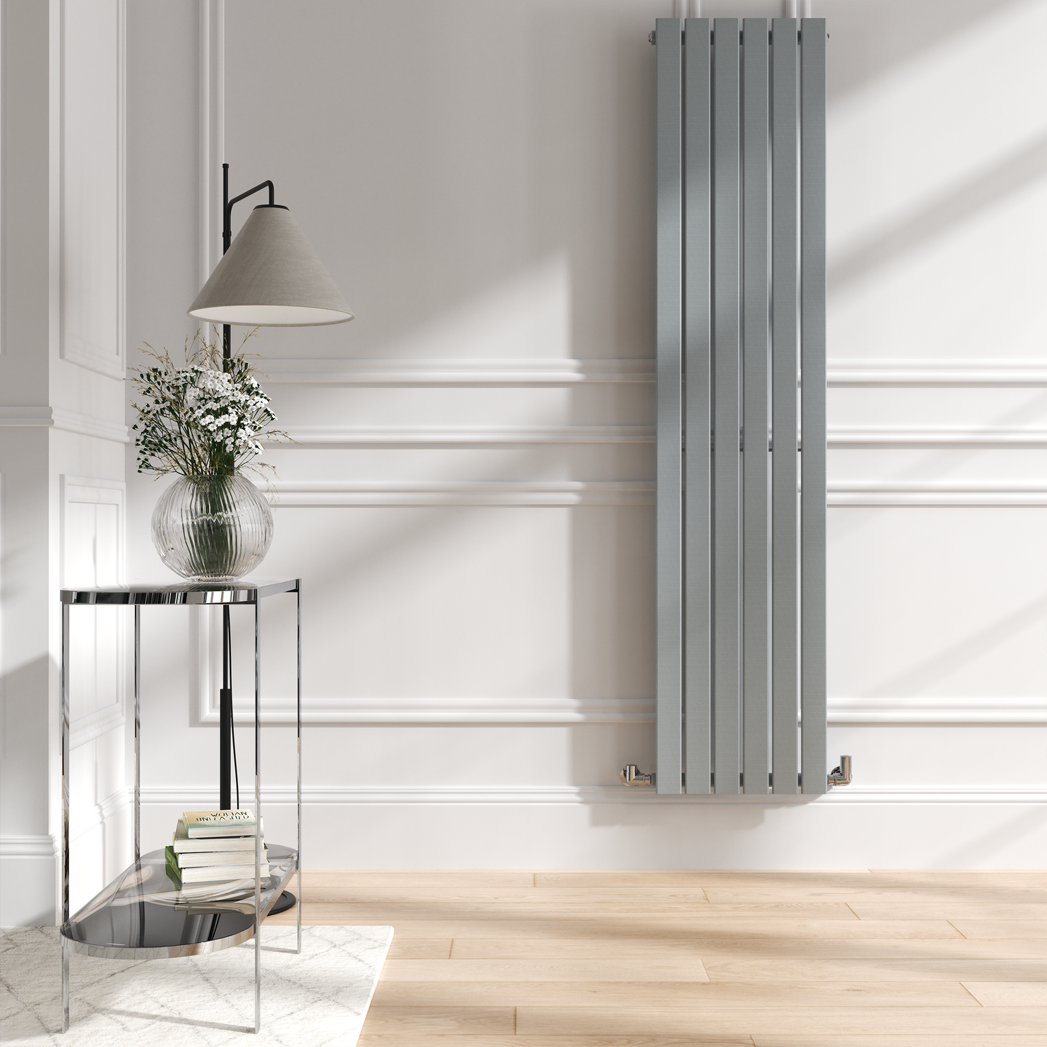 Riace Salt & Pepper Vertical Flat Designer Radiator 1800X408mm Single Panel 2705 Btu VS6-1800-SPCF