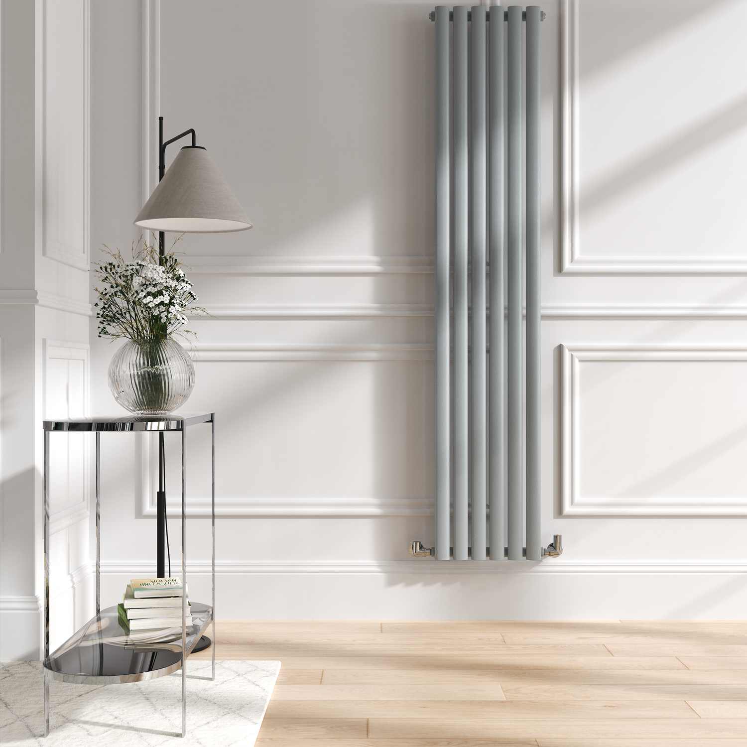 Sorrento Salt & Pepper Vertical Oval Designer Radiator 1800X354mm Single Panel 2530 Btu VS6-1800-SPCO