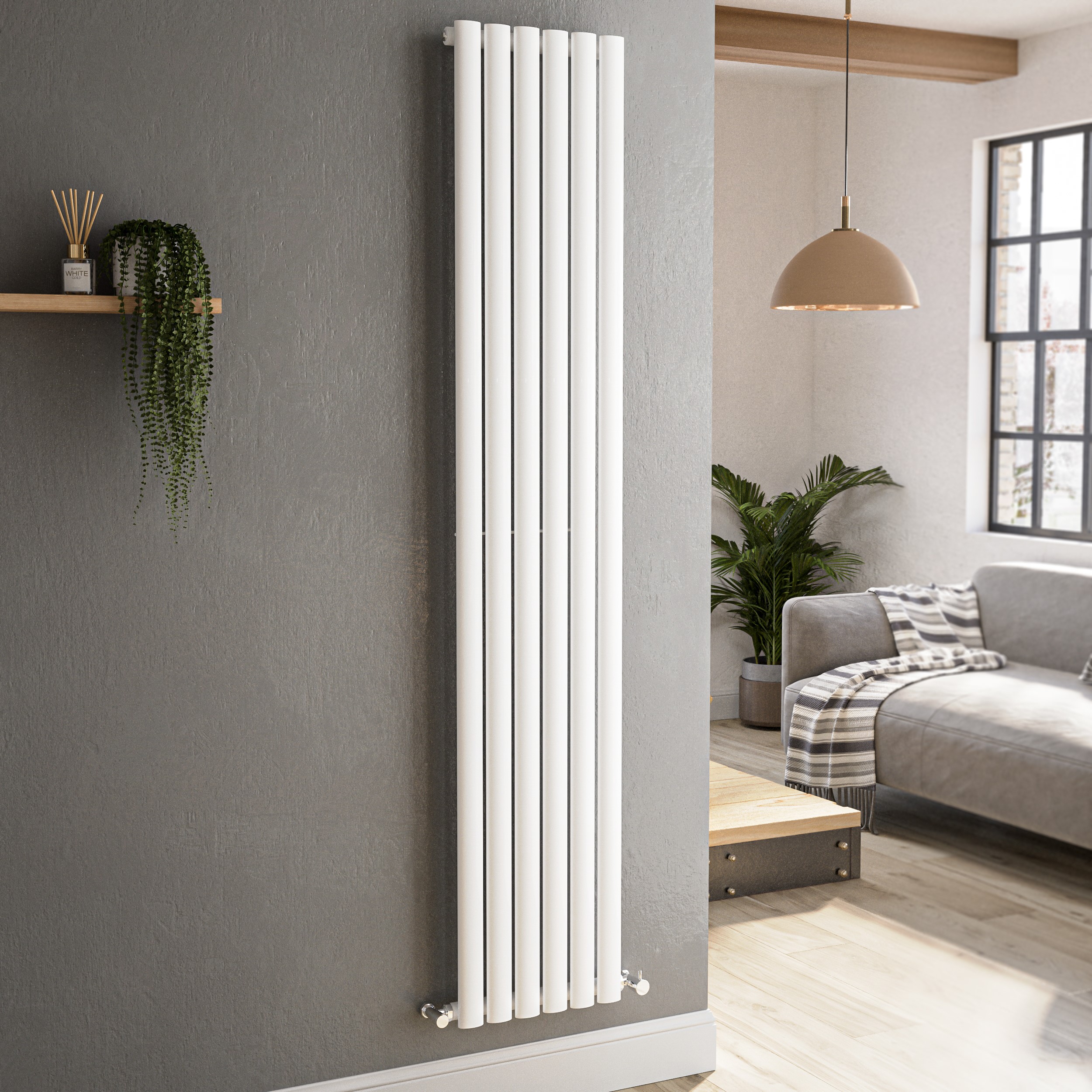 Sorrento  Vertical Oval Designer Radiator 1800X354mm Single Panel 2530 Btu VS6-1800-WCO